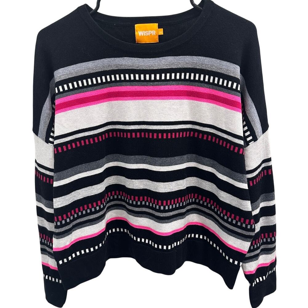 Wispr Pink White Gray Black Silk Cotton Blend Striped‎ Sweater Large Cozy Preppy